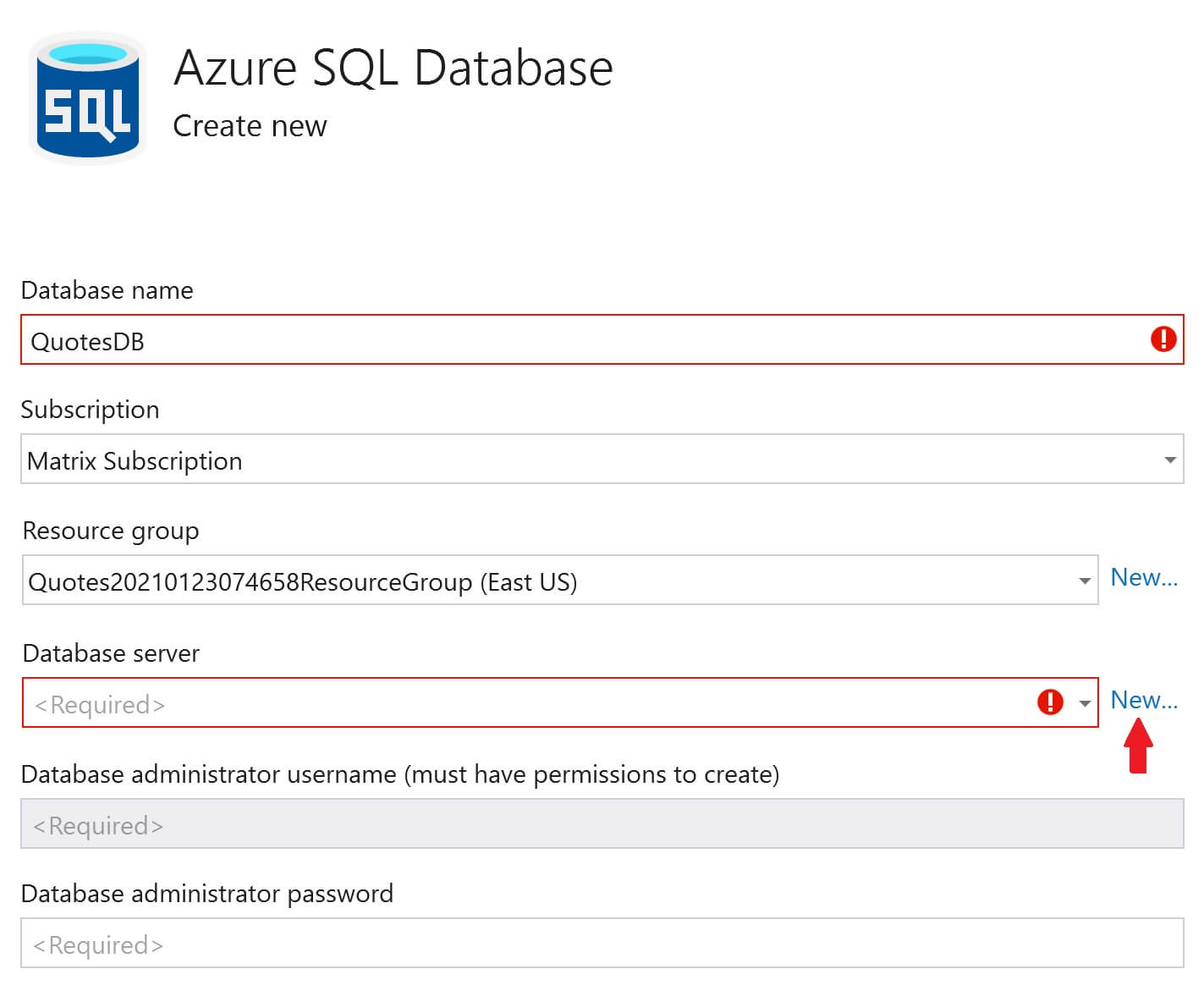 create azure database from visual studio