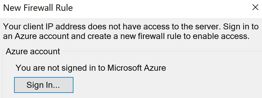 your client ip address does not have access to the server azure