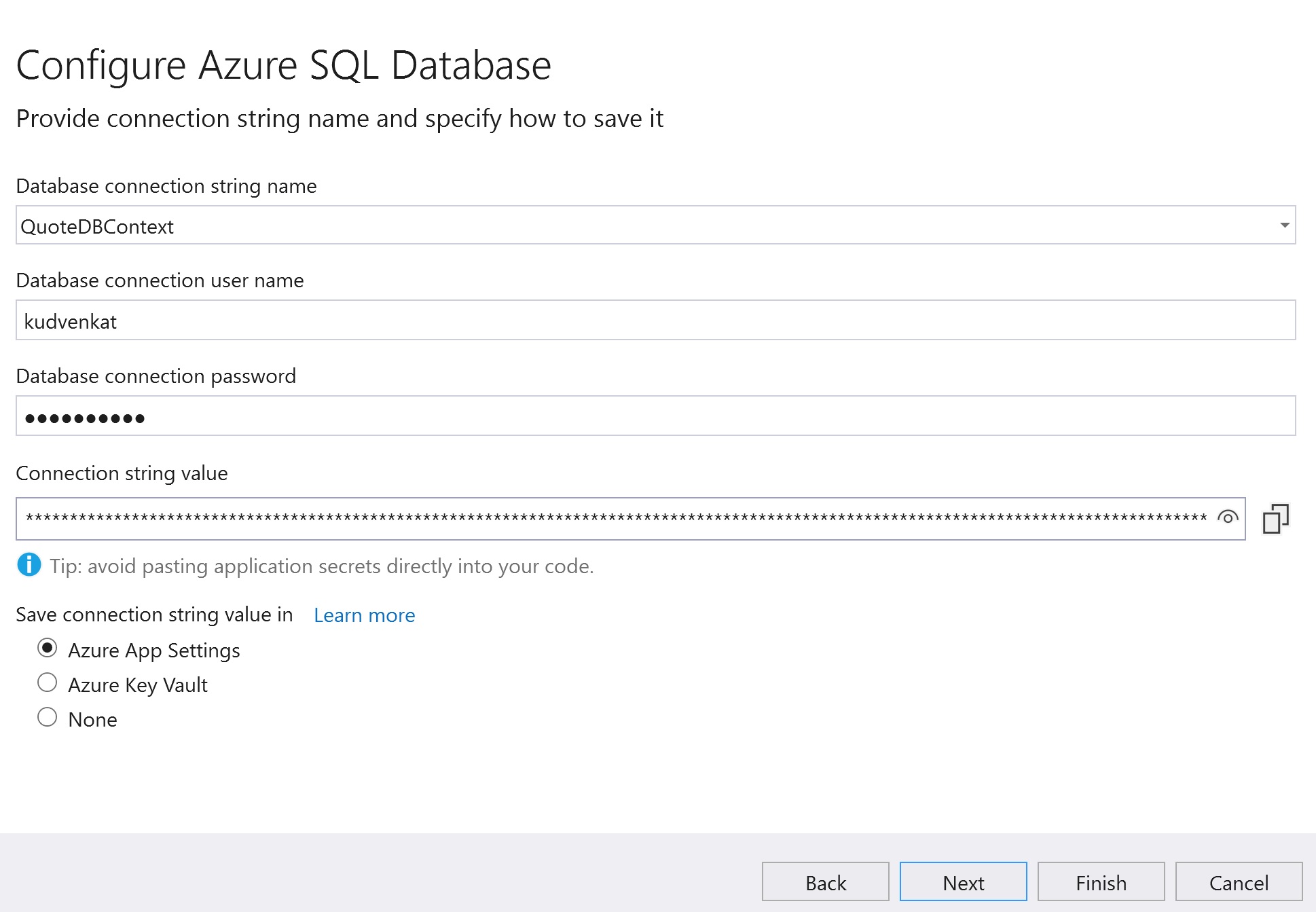 azure sql db connection string