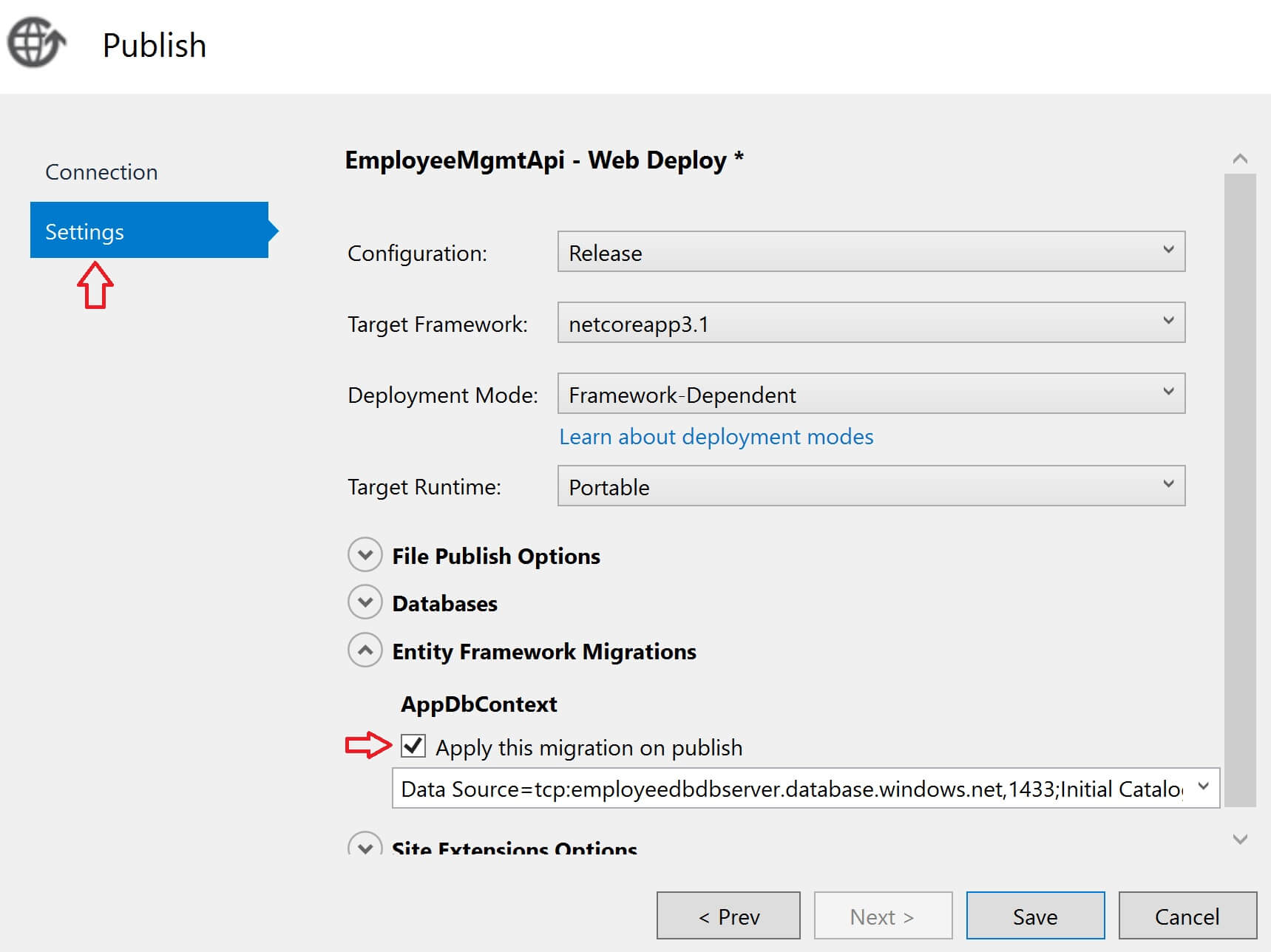 publish web api and sql database to azure