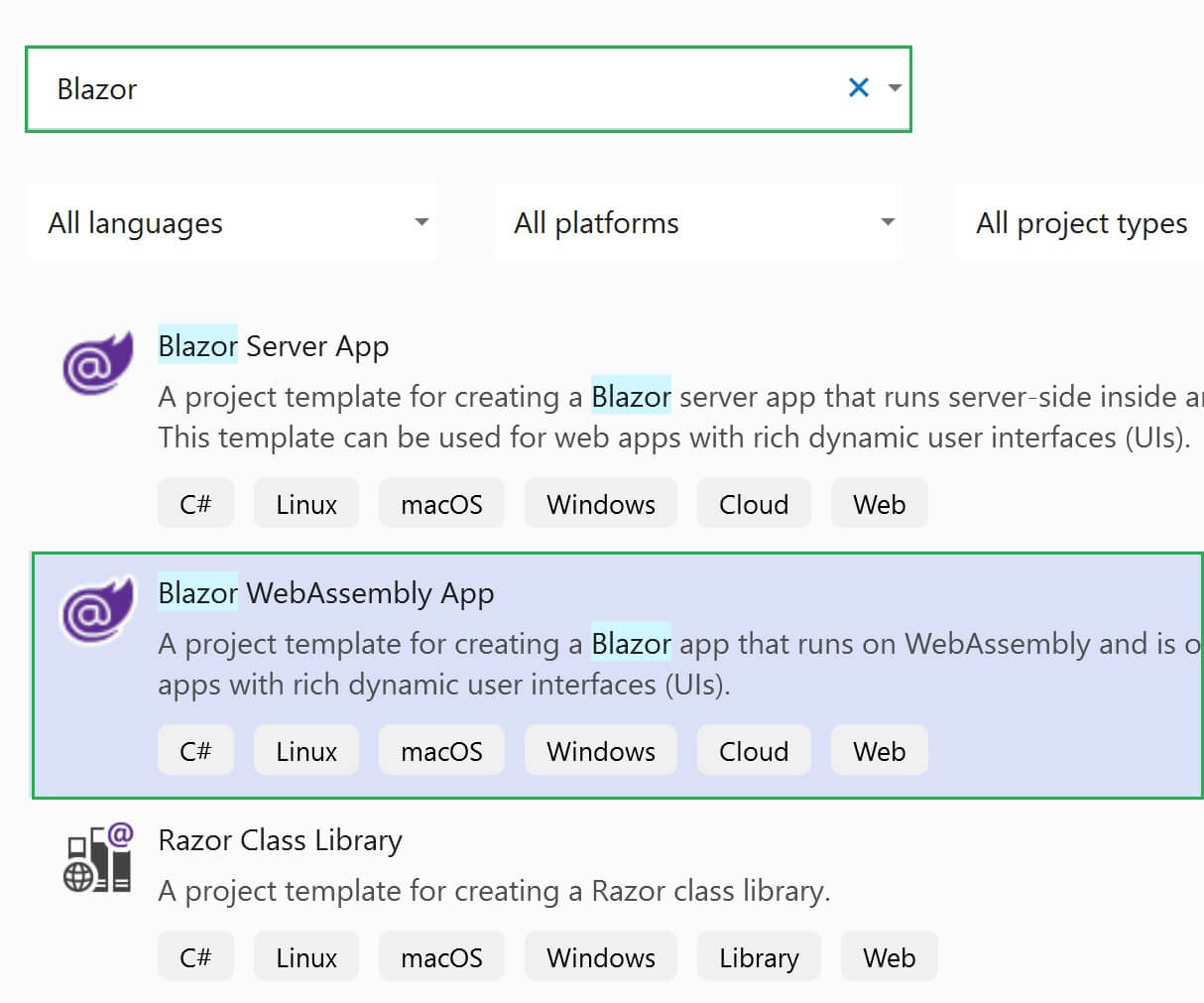 create blazor webassembly app