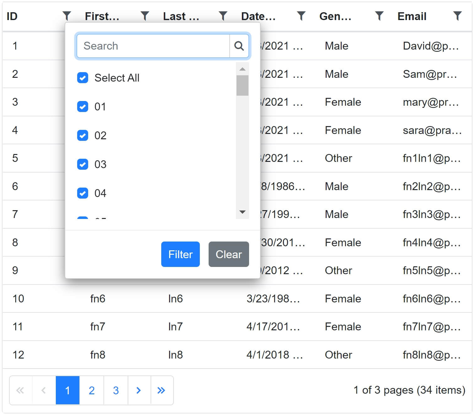 blazor datagrid checkbox filter