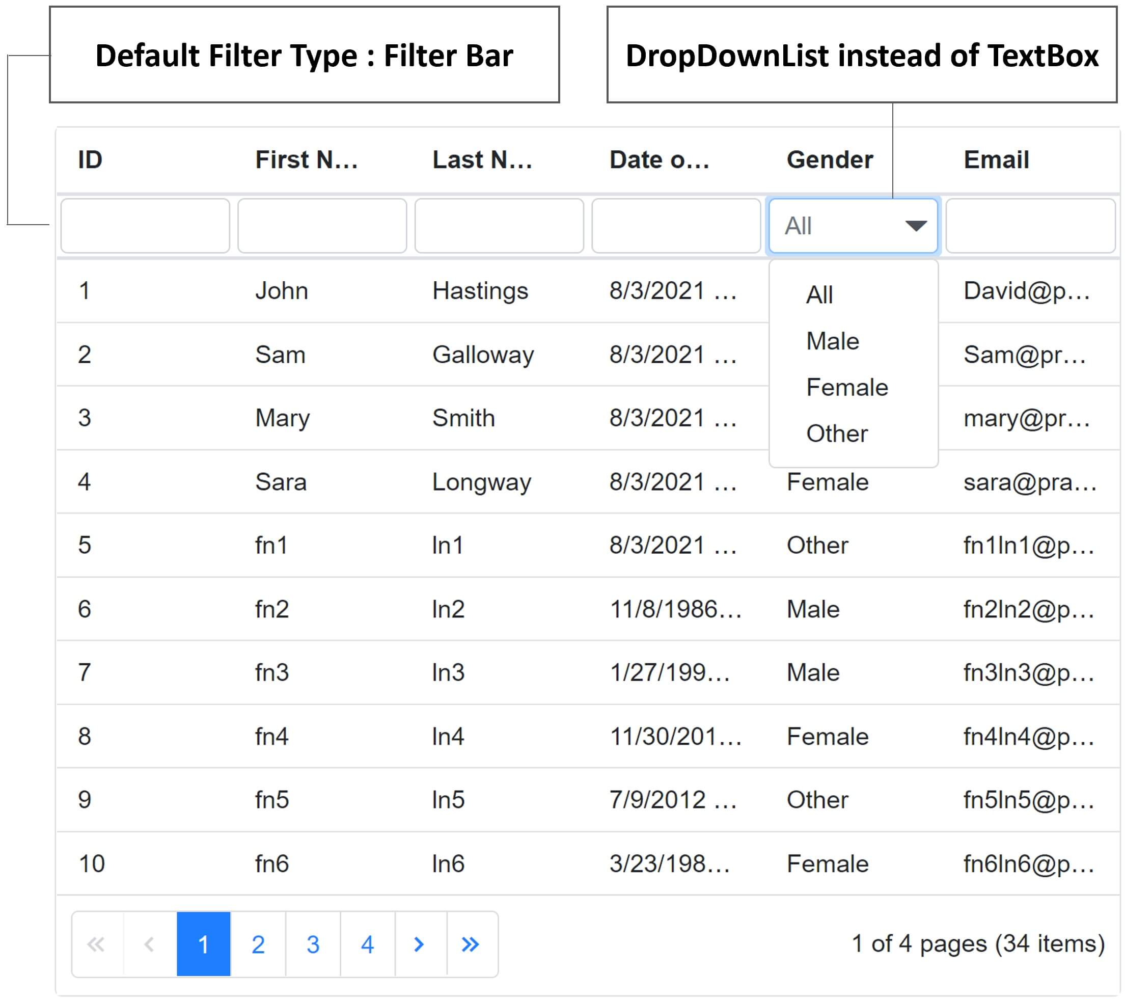 blazor default datagrid filter