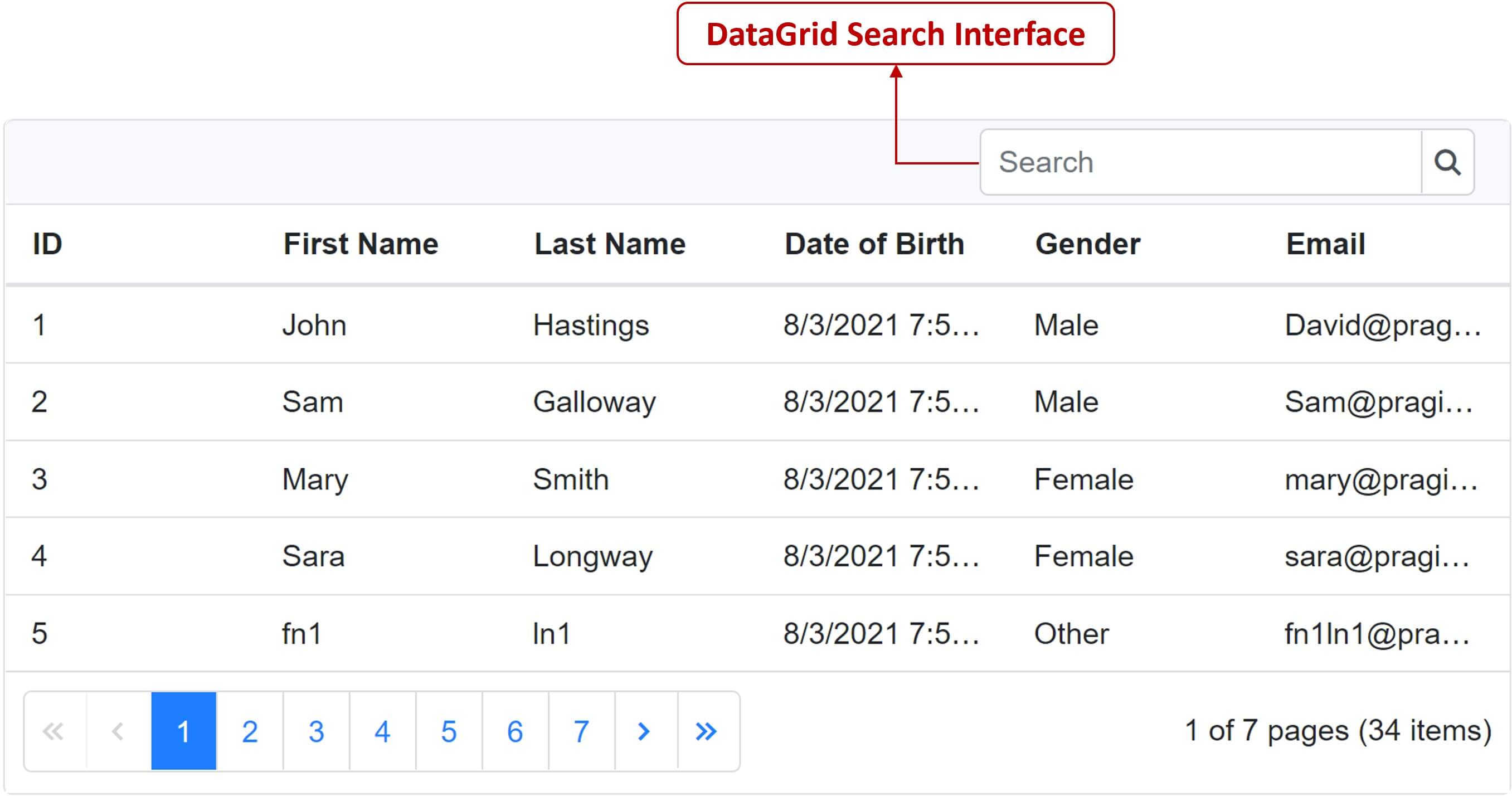 asp.net blazor datagrid search